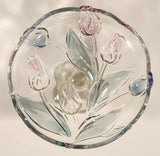 Vintage Walther Glas Original Mikasa Blue Yellow Pink Tulip Pattern Embossed Glass Pedestal Candy Dish Made in Germany