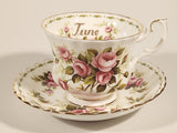 Vintage 1970s Royal Albert Flower of the Month Series June Roses Pink Rose Flowers Bone China Tea Cup & Saucer Set