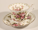 Vintage 1970s Royal Albert Flower of the Month Series June Roses Pink Rose Flowers Bone China Tea Cup & Saucer Set
