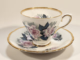 Vintage H M Royal Sutherland Bone China England Pink Roses Flowers Tea Cup & Saucer Set