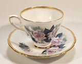 Vintage H M Royal Sutherland Bone China England Pink Roses Flowers Tea Cup & Saucer Set