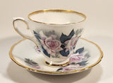 Vintage H M Royal Sutherland Bone China England Pink Roses Flowers Tea Cup & Saucer Set