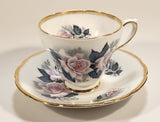 Vintage H M Royal Sutherland Bone China England Pink Roses Flowers Tea Cup & Saucer Set