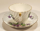 Vintage Aynsley Bone China England Purple Violet Flowers Tea Cup & Saucer Set