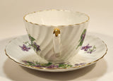 Vintage Aynsley Bone China England Purple Violet Flowers Tea Cup & Saucer Set