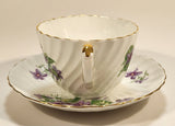 Vintage Aynsley Bone China England Purple Violet Flowers Tea Cup & Saucer Set