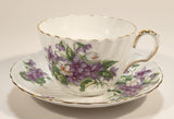 Vintage Aynsley Bone China England Purple Violet Flowers Tea Cup & Saucer Set