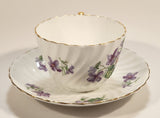 Vintage Aynsley Bone China England Purple Violet Flowers Tea Cup & Saucer Set