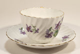 Vintage Aynsley Bone China England Purple Violet Flowers Tea Cup & Saucer Set