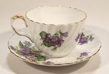Vintage Aynsley Bone China England Purple Violet Flowers Tea Cup & Saucer Set