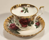 Vintage Royal Albert Bone China England Sweetheart Roses "Patricia" Red Rose Flowers Gold Trim Tea Cup & Saucer Set