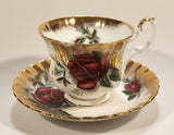 Vintage Royal Albert Bone China England Sweetheart Roses "Patricia" Red Rose Flowers Gold Trim Tea Cup & Saucer Set