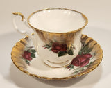 Vintage Royal Albert Bone China England Sweetheart Roses "Patricia" Red Rose Flowers Gold Trim Tea Cup & Saucer Set