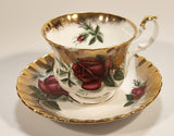 Vintage Royal Albert Bone China England Sweetheart Roses "Patricia" Red Rose Flowers Gold Trim Tea Cup & Saucer Set