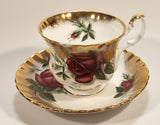 Vintage Royal Albert Bone China England Sweetheart Roses "Patricia" Red Rose Flowers Gold Trim Tea Cup & Saucer Set