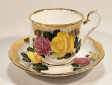 Vintage Royal Albert Bone China England Yellow and Pink Roses Flowers Gold Trim Tea Cup & Saucer Set