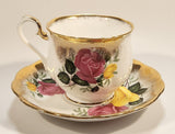Vintage Royal Albert Bone China England Yellow and Pink Roses Flowers Gold Trim Tea Cup & Saucer Set