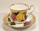 Vintage Royal Albert Bone China England Yellow and Pink Roses Flowers Gold Trim Tea Cup & Saucer Set