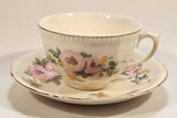 Vintage Sovereign Potteries & Earthenware Made in Canada Pink Flowers Gold Trim Tea Cup & Saucer Set