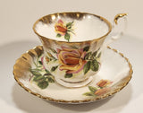 Vintage Royal Albert Bone China England Series of Six Margaret Yellow Roses Flowers Gold Trim Tea Cup & Saucer Set