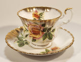 Vintage Royal Albert Bone China England Series of Six Margaret Yellow Roses Flowers Gold Trim Tea Cup & Saucer Set