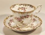 Vintage Royal Albert Bone China England Dimity Rose Pink Roses Flowers Gold Trim Tea Cup & Saucer Set