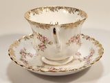 Vintage Royal Albert Bone China England Dimity Rose Pink Roses Flowers Gold Trim Tea Cup & Saucer Set