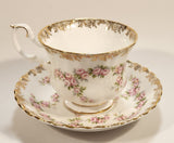 Vintage Royal Albert Bone China England Dimity Rose Pink Roses Flowers Gold Trim Tea Cup & Saucer Set