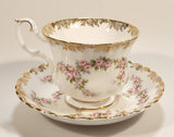 Vintage Royal Albert Bone China England Dimity Rose Pink Roses Flowers Gold Trim Tea Cup & Saucer Set