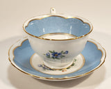 Vintage Crown Fine Bone China Staffordshire England Mixed Flower Pattern Blue and White Gold Trim Tea Cup Saucer