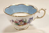 Vintage Crown Fine Bone China Staffordshire England Mixed Flower Pattern Blue and White Gold Trim Tea Cup Saucer