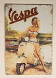 Vespa Pinup Girl Woman On Scooter 8" x 12" Tin Metal Sign New in Package