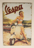 Vespa Pinup Girl Woman On Scooter 8" x 12" Tin Metal Sign New in Package