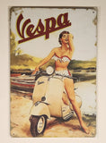 Vespa Pinup Girl Woman On Scooter 8" x 12" Tin Metal Sign New in Package