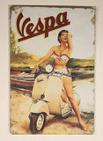 Vespa Pinup Girl Woman On Scooter 8" x 12" Tin Metal Sign New in Package