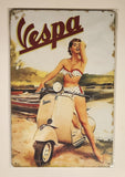 Vespa Pinup Girl Woman On Scooter 8" x 12" Tin Metal Sign New in Package