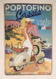 Portofino Cassis 2012 Blonde Woman in White Dress On Vespa Scooter 8" x 12" Tin Metal Sign New in Package