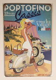 Portofino Cassis 2012 Blonde Woman in White Dress On Vespa Scooter 8" x 12" Tin Metal Sign New in Package