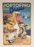 Portofino Cassis 2012 Blonde Woman in White Dress On Vespa Scooter 8" x 12" Tin Metal Sign New in Package