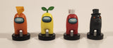 Among Us Orange Crewmate with Cheese Hat, Yellow Crewmate with Sprout Hat, Red Crewmate with Toilet Paper Hat, Black Plague Doctor 2 1/4" Toy Figure Lot of 4