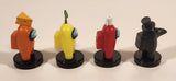 Among Us Orange Crewmate with Cheese Hat, Yellow Crewmate with Sprout Hat, Red Crewmate with Toilet Paper Hat, Black Plague Doctor 2 1/4" Toy Figure Lot of 4
