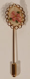 Vintage Needlepoint Style Pink Rose Flowers Gold Tone Ring Bordered Stick Pin