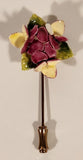 Vintage Dark Pink and White Flowers Floral Bone China Stick Pin