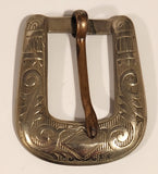 Antique Western Pattern Etched 1 1/2" x 1 3/4" Copper and Sterling Silver Look Metal Buckle