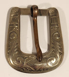 Antique Western Pattern Etched 1 1/2" x 1 3/4" Copper and Sterling Silver Look Metal Buckle
