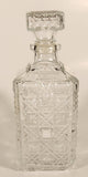 Vintage Diamond Pattern Square Shaped Clear Glass Whiskey Decanter Bottle