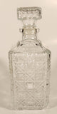 Vintage Diamond Pattern Square Shaped Clear Glass Whiskey Decanter Bottle