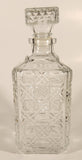 Vintage Diamond Pattern Square Shaped Clear Glass Whiskey Decanter Bottle