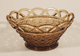 Vintage Imperial Glass Lattice Perforated Dotted Lace Basket Style Star Pattern Base 5 1/2" Light Brown Amber Glass Candy Dish