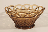 Vintage Imperial Glass Lattice Perforated Dotted Lace Basket Style Star Pattern Base 5 1/2" Light Brown Amber Glass Candy Dish